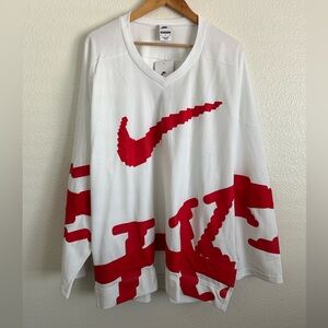 Nike Sportswear Swoosh Club Hockey Jersey White Red Oversized Men’s Size XL